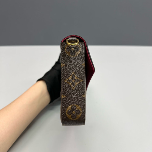 Louis Vuitton Pochette Felicie Chain Wallet Monogram Brown Red