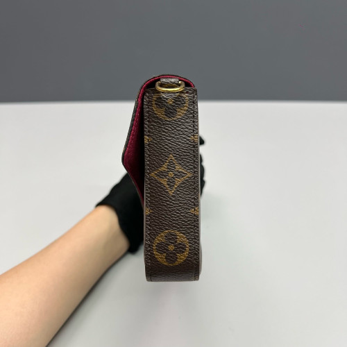 Louis Vuitton Pochette Felicie Chain Wallet Monogram Brown Red