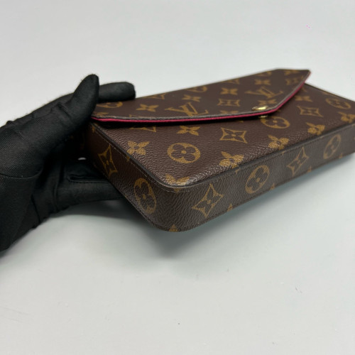 Louis Vuitton Pochette Felicie Chain Wallet Monogram Brown Red