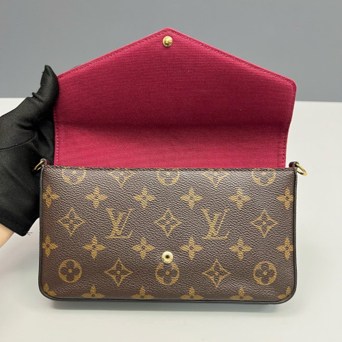 Louis Vuitton Pochette Felicie Chain Wallet Monogram Brown Red