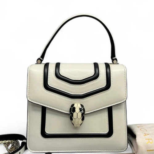 Bvlgari Small Serpenti Forever Top Handle Bag Smooth Calfskin Black White