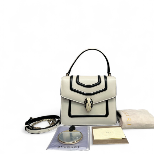 Bvlgari Small Serpenti Forever Top Handle Bag Smooth Calfskin Black White