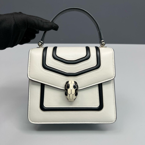 Bvlgari Small Serpenti Forever Top Handle Bag Smooth Calfskin Black White