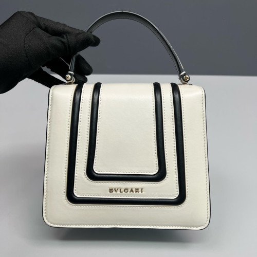 Bvlgari Small Serpenti Forever Top Handle Bag Smooth Calfskin Black White