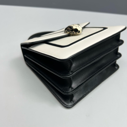 Bvlgari Small Serpenti Forever Top Handle Bag Smooth Calfskin Black White