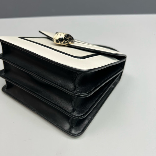 Bvlgari Small Serpenti Forever Top Handle Bag Smooth Calfskin Black White