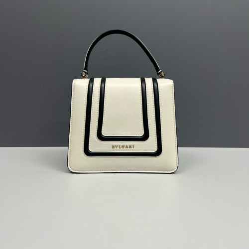 Bvlgari Small Serpenti Forever Top Handle Bag Smooth Calfskin Black White
