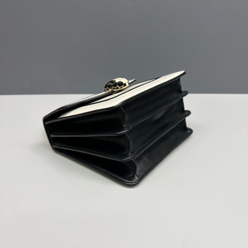 Bvlgari Small Serpenti Forever Top Handle Bag Smooth Calfskin Black White