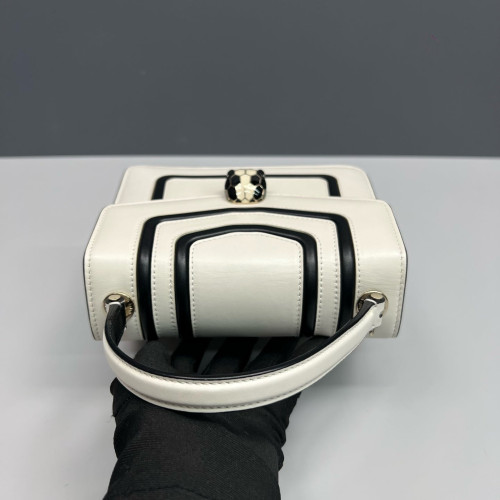 Bvlgari Small Serpenti Forever Top Handle Bag Smooth Calfskin Black White