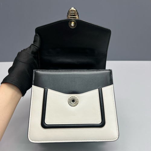 Bvlgari Small Serpenti Forever Top Handle Bag Smooth Calfskin Black White