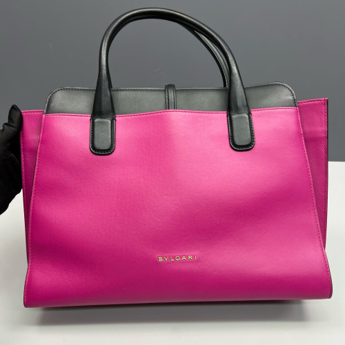 Bvlgari Tote Bag Calfskin Black Fuchsia