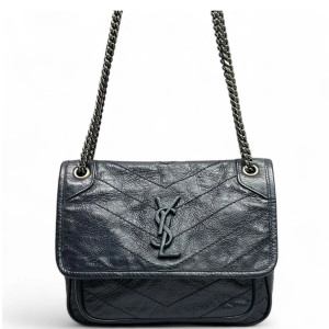 Yves Saint Laurent Baby Niki Chain Pull Up Leather Navy Blue