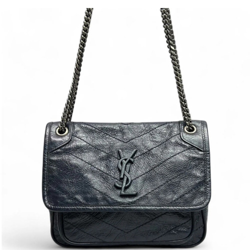 Yves Saint Laurent Baby Niki Chain Pull Up Leather Navy Blue