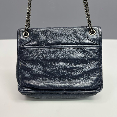 Yves Saint Laurent Baby Niki Chain Pull Up Leather Navy Blue