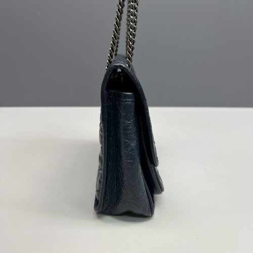 Yves Saint Laurent Baby Niki Chain Pull Up Leather Navy Blue