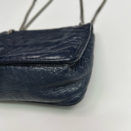 Yves Saint Laurent Baby Niki Chain Pull Up Leather Navy Blue