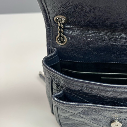 Yves Saint Laurent Baby Niki Chain Pull Up Leather Navy Blue