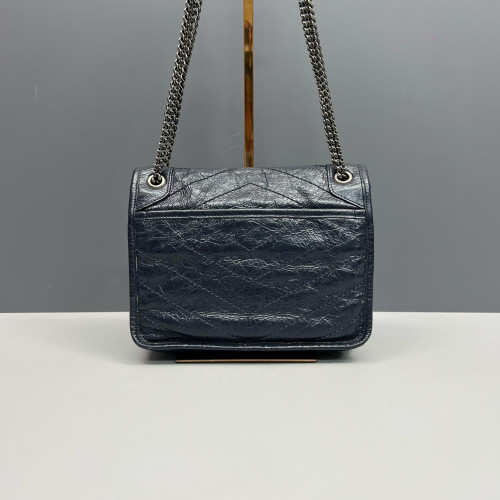 Yves Saint Laurent Baby Niki Chain Pull Up Leather Navy Blue