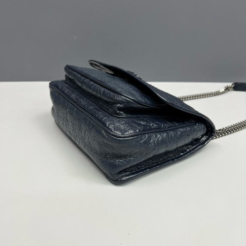 Yves Saint Laurent Baby Niki Chain Pull Up Leather Navy Blue