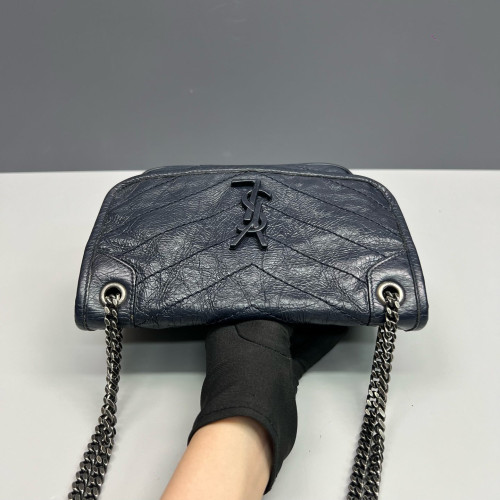 Yves Saint Laurent Baby Niki Chain Pull Up Leather Navy Blue