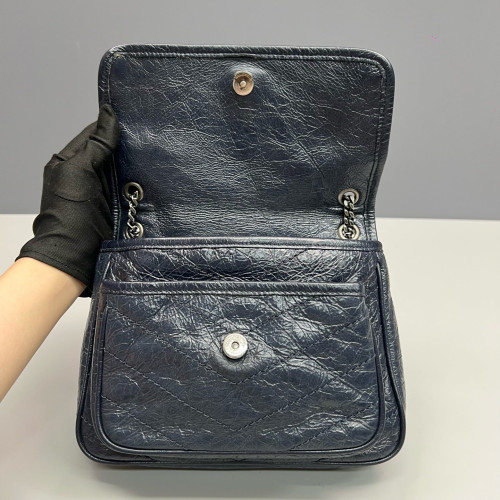 Yves Saint Laurent Baby Niki Chain Pull Up Leather Navy Blue