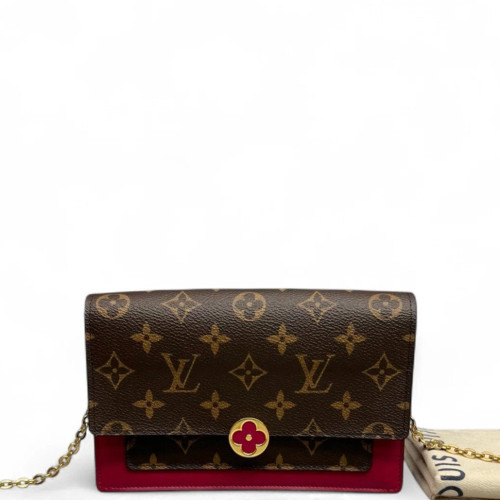 Louis Vuitton Flore Chain Wallet Monogram Brown Magenta