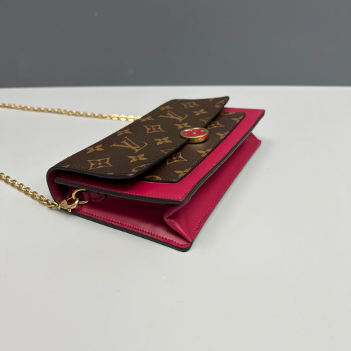 Louis Vuitton Flore Chain Wallet Monogram Brown Magenta