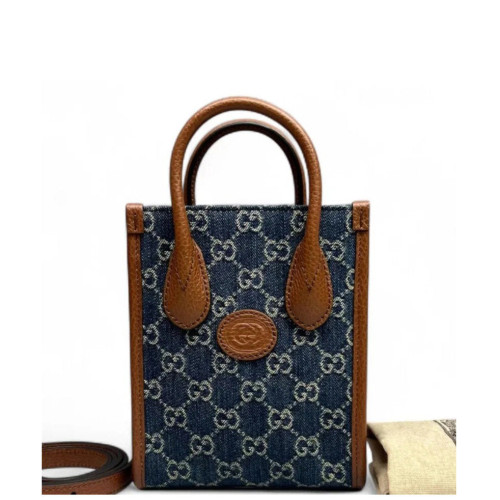 Gucci Sac Plat Denim Blue Brown