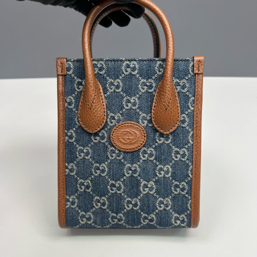 Gucci Sac Plat Denim Blue Brown