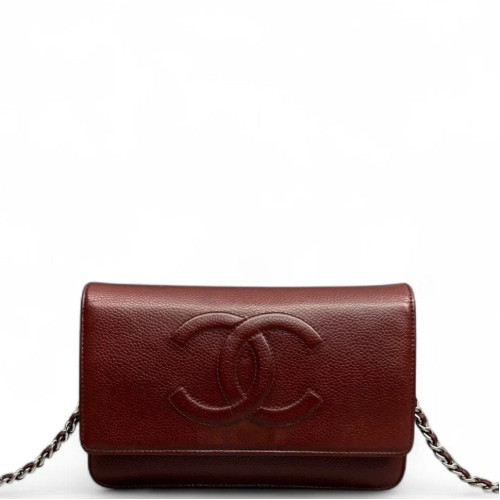 Chanel Logo WOC Wallet On Chain Grained Calfskin Burgundy