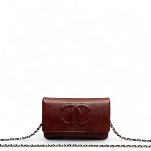 Chanel Logo WOC Wallet On Chain Grained Calfskin Burgundy