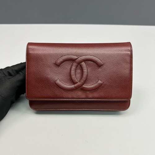 Chanel Logo WOC Wallet On Chain Grained Calfskin Burgundy