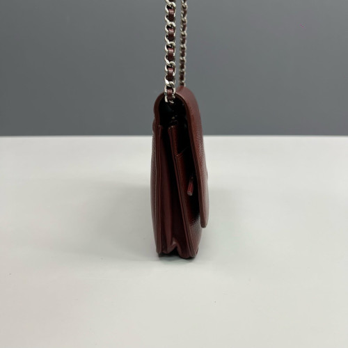Chanel Logo WOC Wallet On Chain Grained Calfskin Burgundy