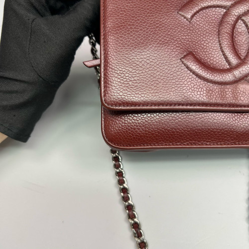 Chanel Logo WOC Wallet On Chain Grained Calfskin Burgundy