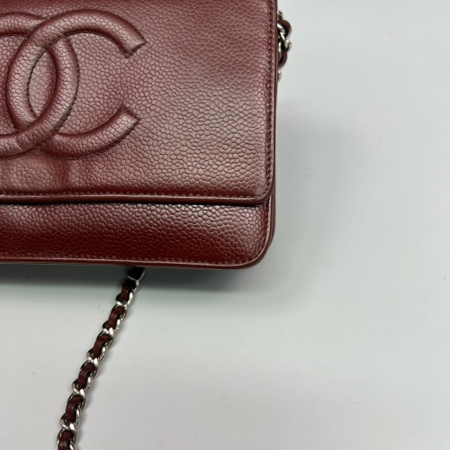 Chanel Logo WOC Wallet On Chain Grained Calfskin Burgundy