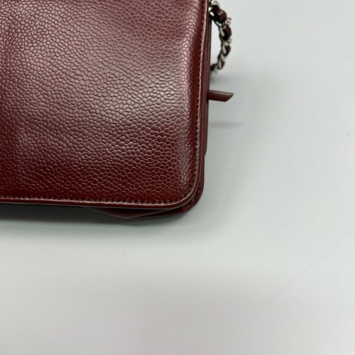 Chanel Logo WOC Wallet On Chain Grained Calfskin Burgundy