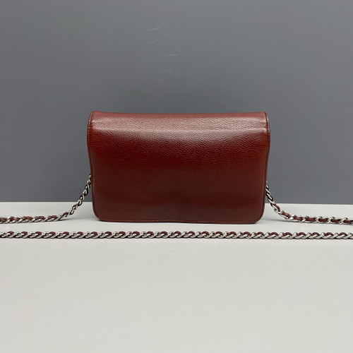 Chanel Logo WOC Wallet On Chain Grained Calfskin Burgundy