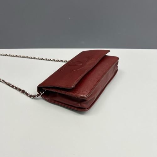 Chanel Logo WOC Wallet On Chain Grained Calfskin Burgundy