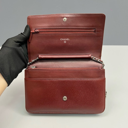 Chanel Logo WOC Wallet On Chain Grained Calfskin Burgundy