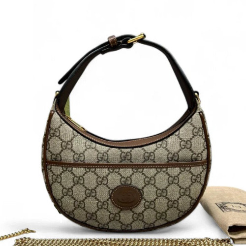 Gucci Mini Ophidia Half Moon Hobo GG Supreme Monogram Beige Brown Gucci Mini Ophidia Half Moon Hobo GG Supreme Monogram Beige Brown