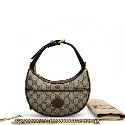 Gucci Mini Ophidia Half Moon Hobo GG Supreme Monogram Beige Brown Gucci Mini Ophidia Half Moon Hobo GG Supreme Monogram Beige Brown