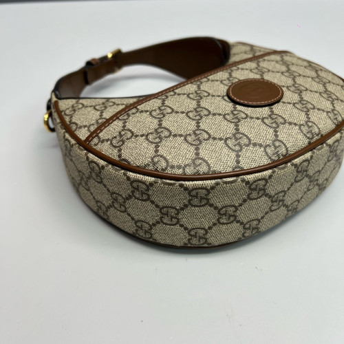 Gucci Mini Ophidia Half Moon Hobo GG Supreme Monogram Beige Brown Gucci Mini Ophidia Half Moon Hobo GG Supreme Monogram Beige Brown