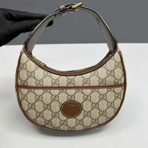 Gucci Mini Ophidia Half Moon Hobo GG Supreme Monogram Beige Brown Gucci Mini Ophidia Half Moon Hobo GG Supreme Monogram Beige Brown