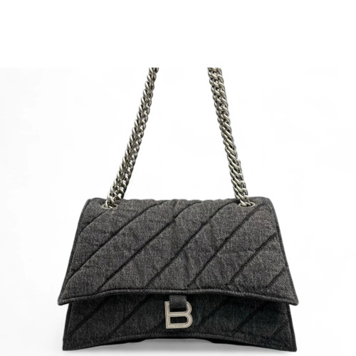 Balenciaga Medium Crush Chain Shoulder Bag Denim Dark Grey Balenciaga Medium Crush Chain Shoulder Bag Denim Dark Grey