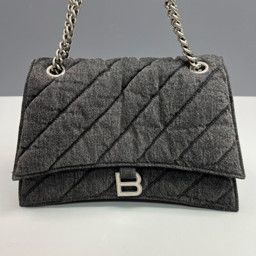 Balenciaga Medium Crush Chain Shoulder Bag Denim Dark Grey Balenciaga Medium Crush Chain Shoulder Bag Denim Dark Grey