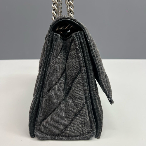Balenciaga Medium Crush Chain Shoulder Bag Denim Dark Grey Balenciaga Medium Crush Chain Shoulder Bag Denim Dark Grey
