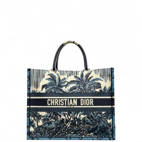 Dior Embroidered Large Book Tote Canvas Blue Beige Navy Dior Embroidered Large Book Tote Canvas Blue Beige Navy