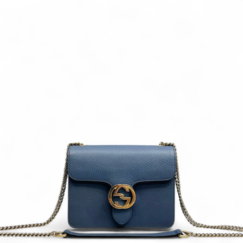 Gucci Small Interlocking G Shoulder Bag Grained Calfskin Blue