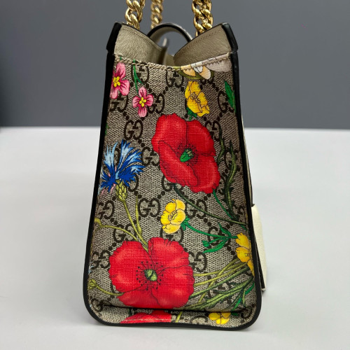 Gucci Print Small Padlock Tote GG Supreme Monogram Blooms Calfskin White Khaki