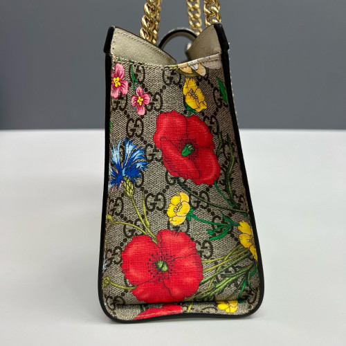 Gucci Print Small Padlock Tote GG Supreme Monogram Blooms Calfskin White Khaki